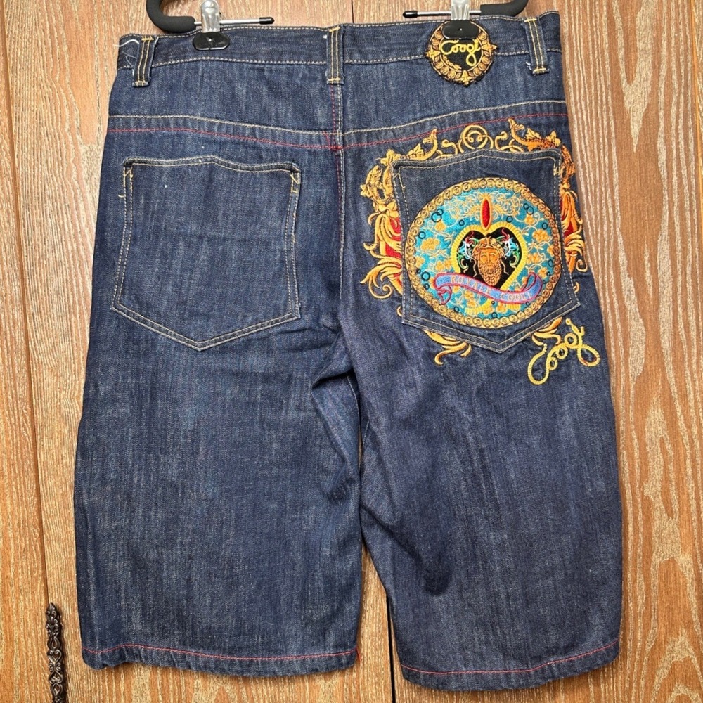 VTG Coogi Royale Embroidered Denim Jean Shorts Mens Blue Baggy Streetwear RARE